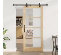 Qnhdfrt Porta scorrevole marrone, 86 x 198,5 cm, in pino massiccio e metallo, design moderno, salvaspazio, robusta, per soggiorno, sala da pranzo, interni