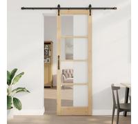 Qnhdfrt Porta scorrevole Orkdal 78 x 232 cm, marrone in legno di pino massiccio, con telaio in metallo, salvaspazio, per soggiorno, sala da pranzo, corridoio