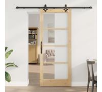 Qnhdfrt Porta scorrevole Orkdal 83 x 202 cm, marrone pino massiccio con unità in acciaio inox, porta interna salvaspazio, look rustico, silenzioso e scorrevole per soggiorno e sala da pranzo