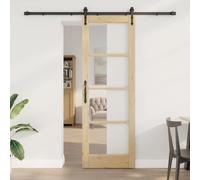 Qnhdfrt Porta scorrevole ORKDAL marrone 73,5 x 211 cm in pino massiccio e metallo Hardware Set incluso design moderno salvaspazio per soggiorno, sala da pranzo, ufficio