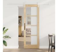 Qnhdfrt Porta scorrevole ORKDAL marrone, 73,5 x 211 cm, in pino massiccio, porta salvaspazio con telaio, moderno armadio da interni con coperchio scorrevole, robusto mobile per corridoio, camera da