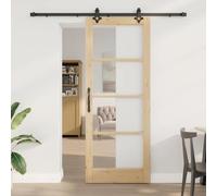 Qnhdfrt Porta scorrevole Orkdal marrone, 83 x 211 cm, legno massello di pino con binario di scorrimento in acciaio inox, design salvaspazio per soggiorno, sala da pranzo, ufficio