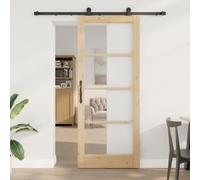 Qnhdfrt Porta scorrevole Orkdal marrone, 86 x 211 cm, in pino massiccio e metallo, design moderno e salvaspazio, con set di hardware per soggiorno, sala da pranzo e camera da letto