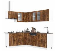 Qnhdfrt Porto - Set di 11 armadi da cucina in legno e vetro, design moderno con ampio spazio per l'organizzazione della cucina, piedini regolabili e facile da pulire