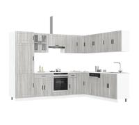 Qnhdfrt Porto - Set di mobili da cucina, 14 pezzi, colore: grigio, in legno Sonoma, angolo cottura con pensile e base per una conservazione ottimizzata