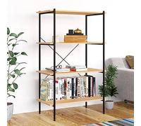 Qnhdfrt Scaffalatura 80 x 40 x 130 cm, colore nero, effetto quercia, 4 ripiani in acciaio e 15 mm, materiale in legno, robusta libreria e armadietto alto per soggiorno, ufficio, cucina, corridoio