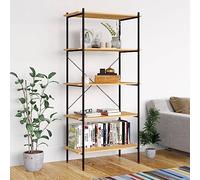 Qnhdfrt Scaffalatura a 5 ripiani, 80 x 40 x 163 cm, colore nero, effetto quercia, libreria, in acciaio, legno, ufficio, soggiorno, camera da letto e cucina