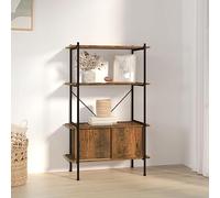 Qnhdfrt Scaffalatura con armadio, 80 x 40 x 130 cm, 4 ripiani, sottile e alto, in acciaio, resistente, marrone scuro, nero, design moderno, per soggiorno, ufficio, cucina, balcone