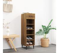 Qnhdfrt Scarpiera alta sottile marrone effetto quercia 30 x 35 x 105 cm, in legno con gambe in metallo, per corridoio, camera da letto