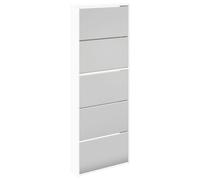 Qnhdfrt Scarpiera con Specchio Bianca 5 Cassetti a Parete 63x17x169,5 cm | Mobile salvaspazio per ingresso e corridoio con specchio integrato, ideale per riorganizzare fino a 20 paia di scarpe.
