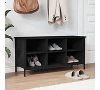 Qnhdfrt Scarpiera nera 100 x 35 x 50 cm, struttura in acciaio, 6 scomparti, funzione panchina, salvaspazio, per corridoio, ingresso