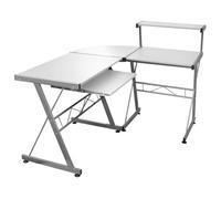 Qnhdfrt Scrivania angolare bianca per computer a forma di L, con estraibile per tastiera e ripiano, tavolo da lavoro angolare per home office, tavolo per PC in legno, 132 x 112 x 99 cm