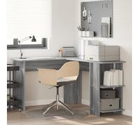Qnhdfrt Scrivania angolare grigia con due ripiani, in MDF ad angolo, per home office, salvaspazio, moderna