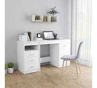 Qnhdfrt Scrivania bianca 140 x 50 x 76 cm con armadio e 3 cassetti, materiale in legno, design moderno, per ufficio, casa, camera dei ragazzi e lavoro informatico
