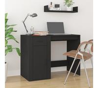 Qnhdfrt Scrivania moderna da ufficio, in legno nero, 100 x 49 x 75 cm, con cassetto e armadio, per ufficio e casa
