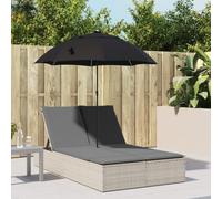 Qnhdfrt Sdraio doppio con ombrellone in polietilene, rattan sintetico, schienale regolabile, cuscino impermeabile, grigio chiaro, per giardino, balcone e terrazza