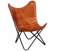 Qnhdfrt Sedia a Farfalla Marrone in Vera Pelle e Ferro, 74x66x90 cm