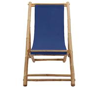 Qnhdfrt Sedia a Sdraio Pieghevole in Bambù e Tela Blu per Giardino | Lettino reclinabile in 4 posizioni, ideale per il relax in terrazza, campeggio o spiaggia. Struttura salvaspazio.