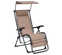 Qnhdfrt Sedia a sdraio regolabile in textilene & acciaio tortora con tettuccio parasole e poggiatesta imbottito - Sedia da giardino resistente alle intemperie per terrazza, balcone e spiaggia