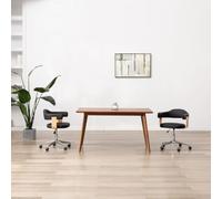 Qnhdfrt Sedia da ufficio girevole nera in ecopelle e legno piegato, altezza regolabile 42-50 cm, larghezza seduta 47 cm, moderna base in metallo, ruote leggere per casa, ufficio, camera da letto