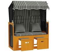 Qnhdfrt Sedia Strandkorb in Polyrattan e Legno con Cuscini Nero e Grigio