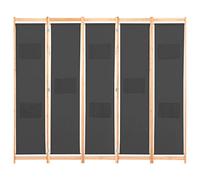 Qnhdfrt Separè Divisorio a 5 Pannelli Grigio 200x170 cm Legno e Tessuto