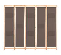 Qnhdfrt Separè Divisorio a 5 Pannelli Legno e Tessuto Marrone 200x170cm
