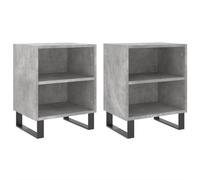 Qnhdfrt Set 2 Comodini Grigio Cemento 40x30x50 cm Legno Multistrato | Coppia di tavolini con 2 scomparti a giorno per organizzare la camera da letto o il soggiorno in stile industrial.