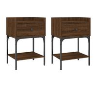 Qnhdfrt Set 2 Comodini R overe Marro ne 40,5x 31x60 cm L egno Multis trato | Tavolini laterali con piedini regolabili e telaio in ferro, ideali per organizzare la camera da letto.
