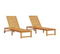 Qnhdfrt Set 2 Lettini da Sole in Legno di Acacia 202x53x89 cm Marrone | Prendisole reclinabili con schienale a più posizioni, ideali per il relax all'aperto in giardino.