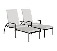 Qnhdfrt Set 2 Lettini Prendisole da Giardino Regolabili in Rattan Nero | Sdraio da esterno con morbidi cuscini e poggiapiedi sollevabile, ideali per rilassarsi a bordo piscina o sul patio.