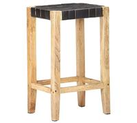 Qnhdfrt Set 2 Sgabelli da Bar Neri in Vera Pelle e Massello 75cm | Sedute comode e resistenti per la cucina o un angolo bar, con venature naturali uniche del legno massello.