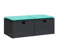 Qnhdfrt Set 2 Sgabelli da Giardino in Polyrattan Nero con Cuscini Blu | Pouf modulari da esterno per terrazzo e patio con pratico vano portaoggetti integrato sotto la seduta.