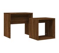 Qnhdfrt Set 2 Tavolini Impilabili in Legno Multistrato Rovere Marrone | Salvaspazio versatile per soggiorno e camera da letto con due tavoli inseribili l'uno dentro l'altro.
