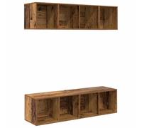 Qnhdfrt Set 3 Mobili TV a Muro in Legno Ingegnerizzato Legno Vecchio | Mobili sospesi salvaspazio per il soggiorno, dal design moderno e modulare con sette ampi ripiani interni.