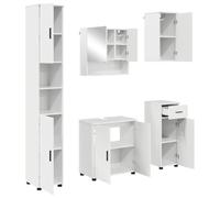 Qnhdfrt Set 5 Mobili Bagno con Specchiera Bianco Lucido | Mobiletti multiuso per organizzare il bagno di servizio e ottimizzare lo spazio con cassetti e ante.
