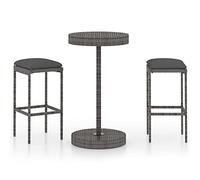Qnhdfrt Set Bar da Giardino 3 Pezzi con Tavolo e 2 Sgabelli Grigio | Mobiletto alto da esterno per balcone o terrazza con piano rotondo e cuscini imbottiti sfoderabili lavabili.