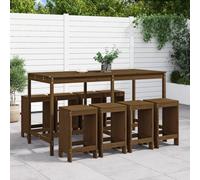 Qnhdfrt Set bar da giardino in legno massello di pino 9 pezzi con 8 sgabelli da bar senza schienale 203 5 x 90 x 110 cm marrone miele mobili robusti per esterni per terrazza balcone e giardino