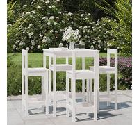 Qnhdfrt Set bar da giardino in legno massello di pino bianco 82 5 x 82 5 x 110 cm con 4 sgabelli da bar schienale e poggiapiedi, robusto set di mobili per esterni, per terrazza, balcone e giardino