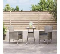 Qnhdfrt Set Bistro Giardino 3 TLG Grigio Poly Rattan con Cuscino 60 cm Tavolo e 2 Sedie per Balcone Terrazza Giardino