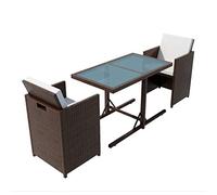 Qnhdfrt Set Bistrot 3 Pezzi in Polyrattan Marrone con Tavolo e 2 Sedie | Arredo da esterno ideale per giardino terrazzo e patio con cuscini sfoderabili lavabili e ripiano tavolo in vetro.