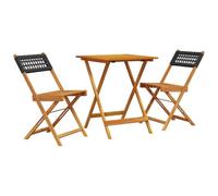 Qnhdfrt Set Bistrot 3 Pezzi Pieghevole Legno Acacia Rattan Nero | Arredo salvaspazio da esterno per balcone e giardino con tavolino 60x60 cm e due sedie resistenti agli agenti atmosferici.