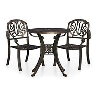 Qnhdfrt Set Bistrot 3 pz in Alluminio Pressofuso Bronzo con Tavolo e Sedie | Mobili da esterno per balcone o terrazza con foro per ombrellone al centro del tavolo. Design elegante in lega solida.