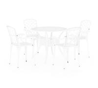 Qnhdfrt Set Bistrot 5 Pezzi da Giardino in Alluminio Pressofuso Bianco | Arredo per terrazzo e patio con foro per ombrellone, 4 comode sedie e tavolo rotondo per pranzi all'aperto.