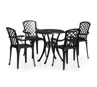 Qnhdfrt Set Bistrot 5 pz da Giardino in Alluminio Pressofuso Nero | Arredo da esterno in metallo nero con foro ombrellone per balcone, terrazzo e patio, resistente agli agenti atmosferici.