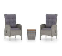Qnhdfrt Set Bistrot da Giardino 3 Pezzi in Polyrattan e Legno Grigio | Elegante arredo da esterno per balcone patio o giardino con due poltrone reclinabili e tavolino in legno acacia.
