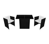 Qnhdfrt Set Bistrot da Giardino 3 pz in Polyrattan Nero con Tavolo | Salotto compatto salvaspazio per balcone o terrazzo, con sedie riponibili sotto il tavolo in vetro e morbidi cuscini.