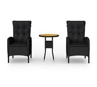 Qnhdfrt Set Bistrot da Giardino 3 pz in Polyrattan Reclinabile Nero | Poltrone reclinabili con pistone a gas e piano in acacia, perfette per momenti di relax in terrazzo o patio.