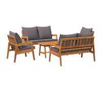 Qnhdfrt Set Bistrot da Giardino 5 Pezzi Legno Acacia con Cuscini | Arredo lounge per giardino e terrazza con tavolo, panchina e due sedie confortevoli per piacevoli momenti all aperto.