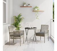 Qnhdfrt Set da 2 bistrot pieghevole grigio in polyrattan con cuscino, sedie pieghevoli e tavolo per giardino, balcone, terrazza, mobili da campeggio, poltrona da campeggio, design robusto verniciato a